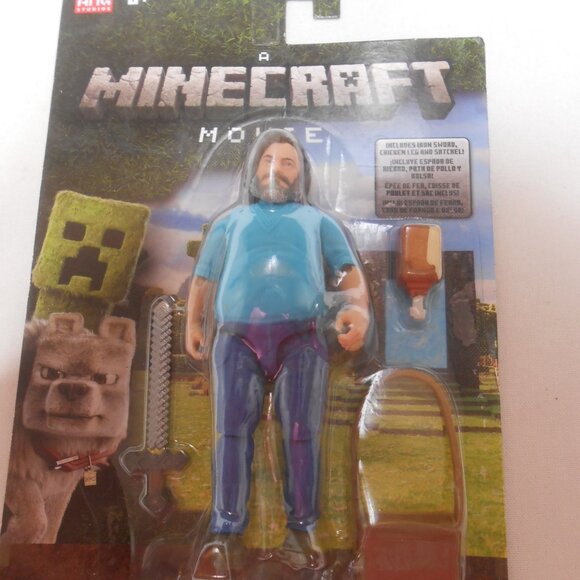 NEW A MINECRAFT MOVIE STEVE ACTION FIGURE w/ ACCESSORIES MATTEL JACK BLACK - Picture 9 of 9